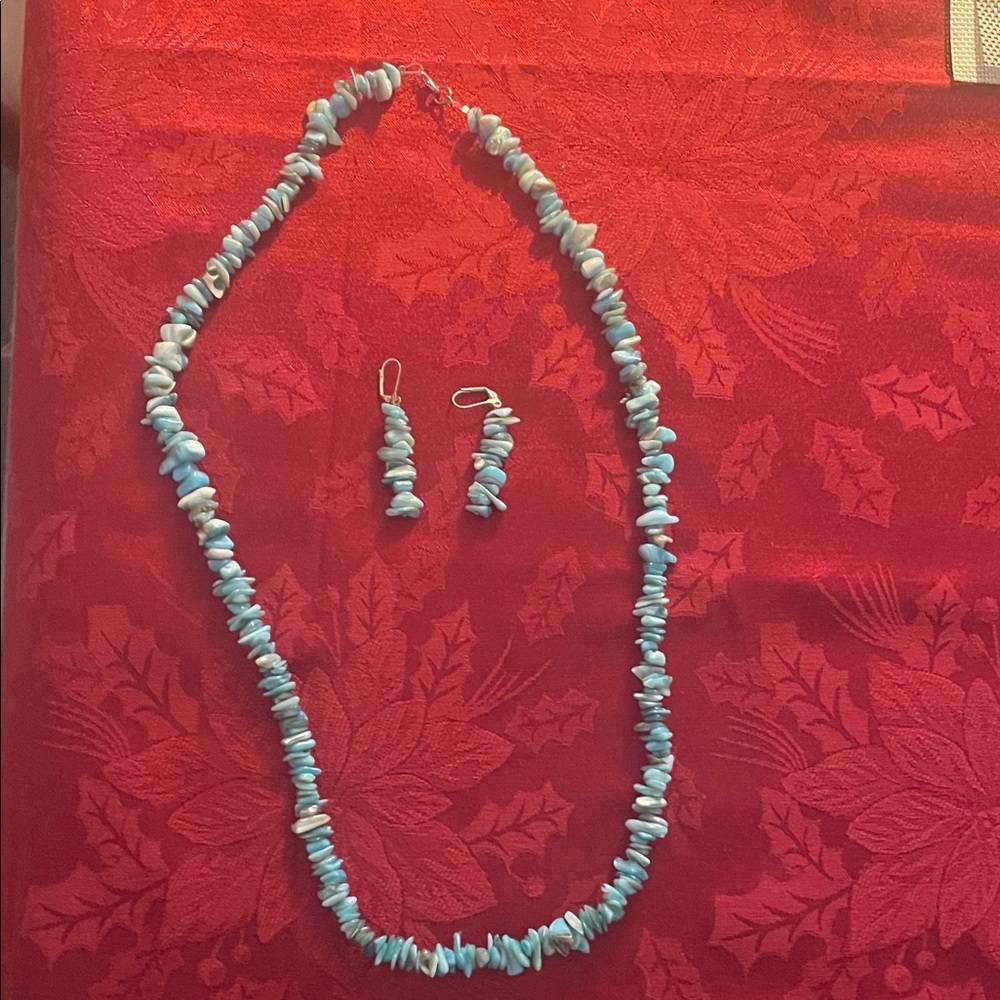 Elegant Blue Stone Necklace and Earring Set